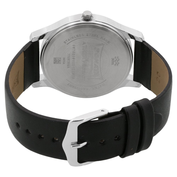 Sonata Quartz Analog Silver Dial Leather Strap Watch for Men - Image 4