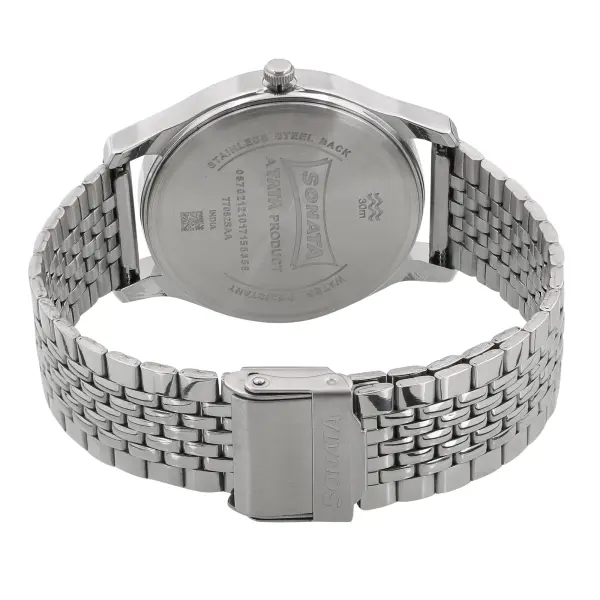 Sonata Quartz Analog Black Dial Stainless Steel Strap Watch for Men - Image 4