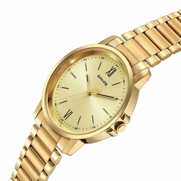 Sonata Traditional Essentials Quartz Analog Champagne Dial Stainless Steel Strap Watch for Men - Image 3