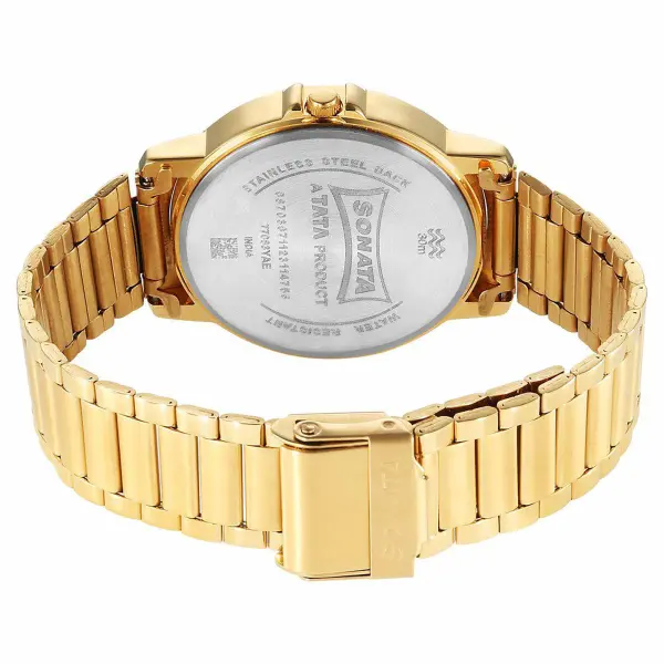 Sonata Traditional Essentials Quartz Analog Champagne Dial Stainless Steel Strap Watch for Men - Image 4