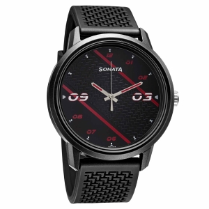 Sonata Black Dial Silicone Strap Analog Watch for Men