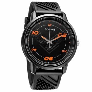 Sonata Black Dial Silicone Strap Analog Watch for Men