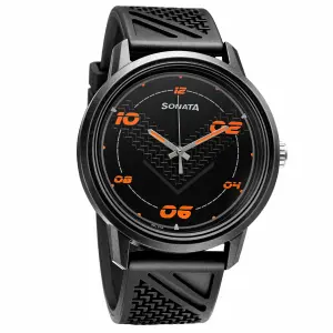 Sonata Black Dial Silicone Strap Analog Watch for Men