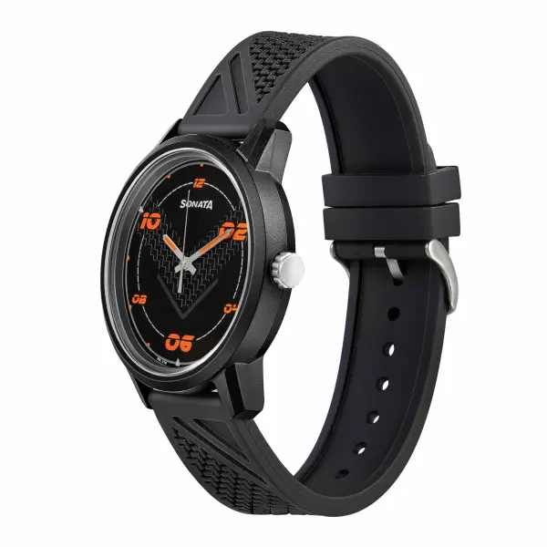 Sonata Black Dial Silicone Strap Analog Watch for Men - Image 2
