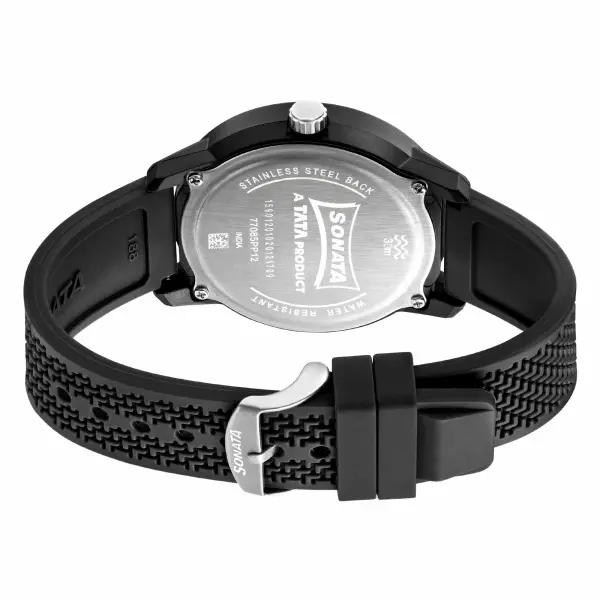 Sonata Black Dial Silicone Strap Analog Watch for Men - Image 4