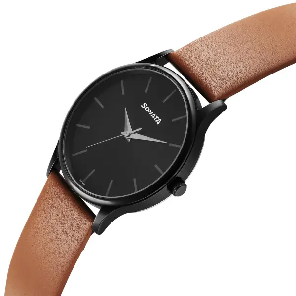 Sonata Aspire Quartz Analog Black Dial Leather Strap Watch for Men - Image 2