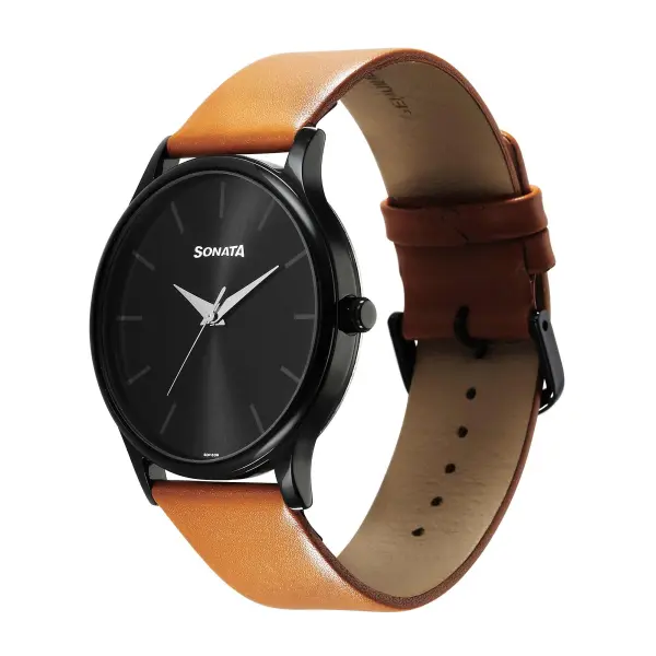 Sonata Aspire Quartz Analog Black Dial Leather Strap Watch for Men - Image 3