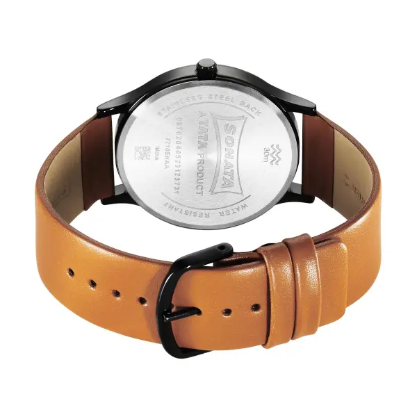 Sonata Aspire Quartz Analog Black Dial Leather Strap Watch for Men - Image 4