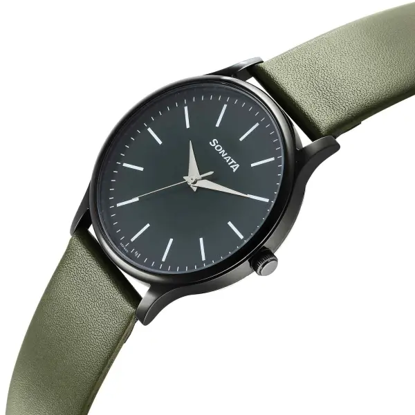Sonata Aspire Quartz Analog Green Dial Leather Strap Watch for Men - Image 2