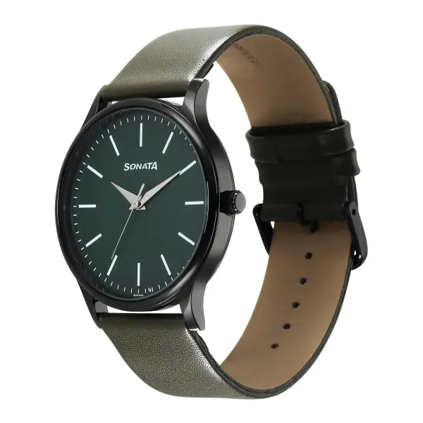 Sonata Aspire Quartz Analog Green Dial Leather Strap Watch for Men - Image 3