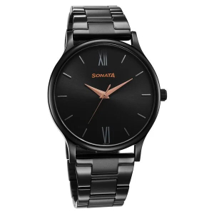 Sonata Black Dial Stainless Steel Strap Analog Watch for Men