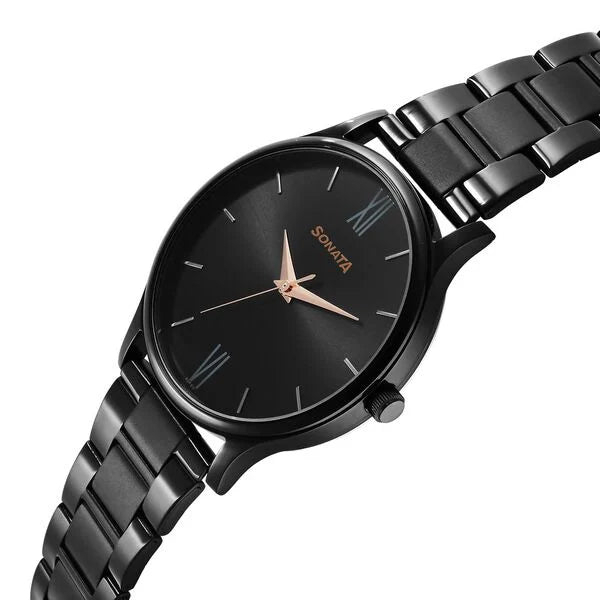 Sonata Black Dial Stainless Steel Strap Analog Watch for Men - Image 2