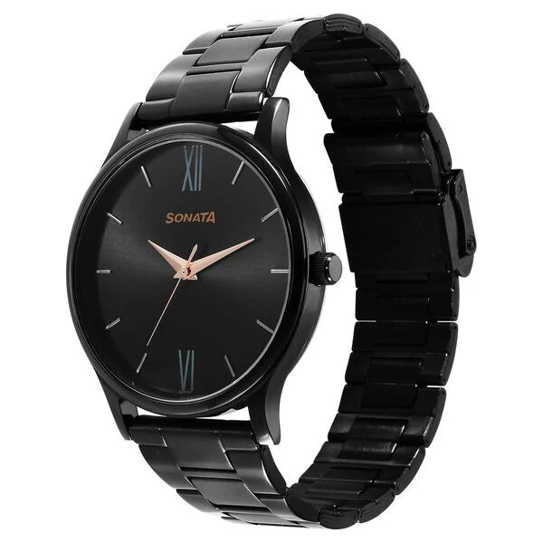 Sonata Black Dial Stainless Steel Strap Analog Watch for Men - Image 3