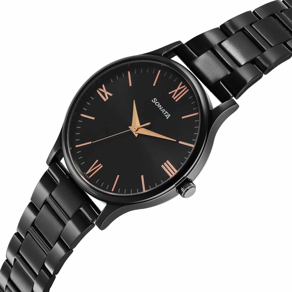 Sonata Black Dial Stainless Steel Strap Analog Watch for Men - Image 2