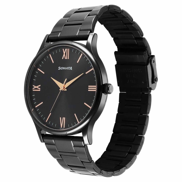 Sonata Black Dial Stainless Steel Strap Analog Watch for Men - Image 3