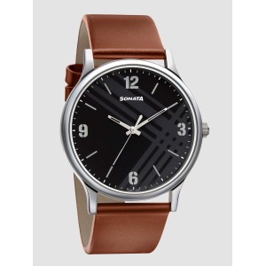 Sonata  Smart Plaid from Black Dial Analog Watch for Men 77105SL02