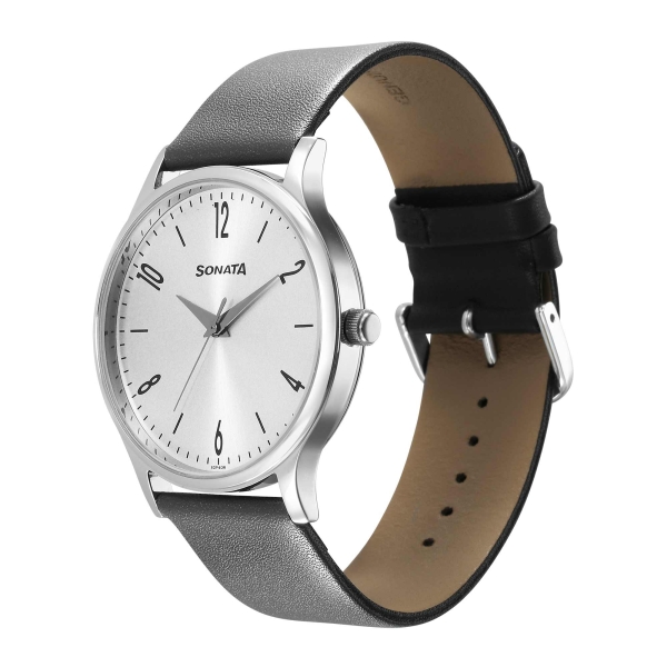 Sonata Aspire Quartz Analog Grey Dial Leather Strap Watch for Men - Image 3