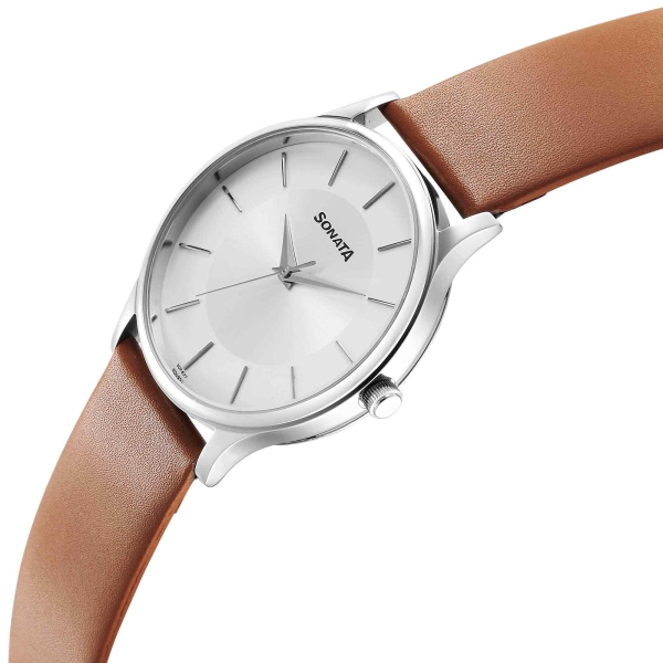 Sonata Aspire Quartz Analog Silver Dial Leather Strap Watch for Men - Image 2