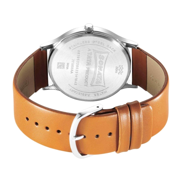 Sonata Aspire Quartz Analog Silver Dial Leather Strap Watch for Men - Image 4