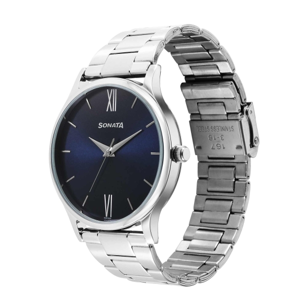 Sonata Aspire Quartz Analog Blue Dial Stainless Steel Strap Watch for Men - Image 3