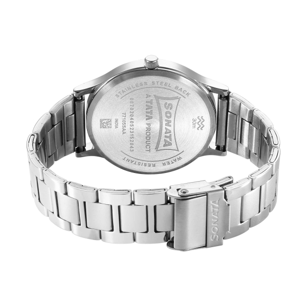 Sonata Aspire Quartz Analog Black Dial Stainless Steel Strap Watch for Men - Image 5