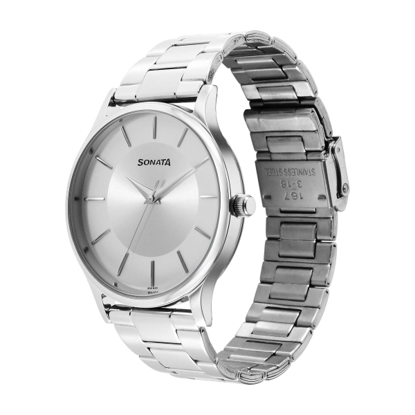 Sonata Aspire Quartz Analog Silver Dial Stainless Steel Strap Watch for Men - Image 3