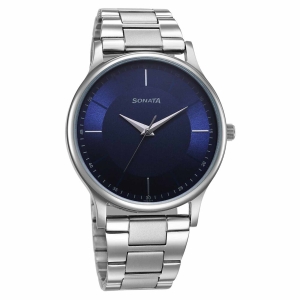 Sonata Blue Dial Silver Stainless Steel Strap Analog Watch for Men