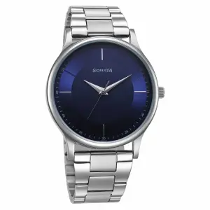 Sonata Blue Dial Silver Stainless Steel Strap Analog Watch for Men