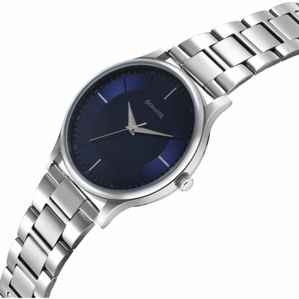 Sonata Blue Dial Silver Stainless Steel Strap Analog Watch for Men - Image 2