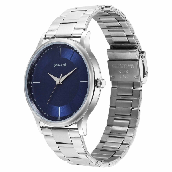 Sonata Blue Dial Silver Stainless Steel Strap Analog Watch for Men - Image 3