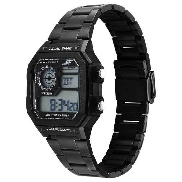 SF Hexa Metal Digital Black Dial Black Stainless Steel Strap Unisex Watch - Image 2