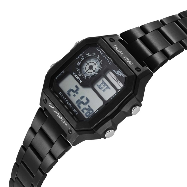 SF Hexa Metal Digital Black Dial Black Stainless Steel Strap Unisex Watch - Image 3