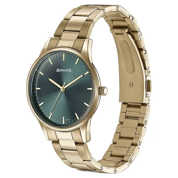 Sonata Green Dial Golden Metal Strap Analog Watch for Men - Image 3