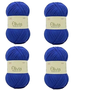 Newly Lunch 4 Pcs Ganga Olivia Olv007 Royal Blue Double Knit Yarn 100G