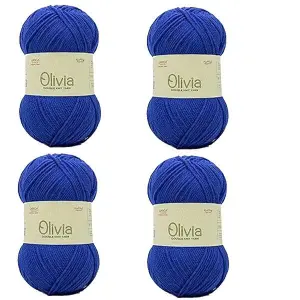 Newly Lunch 4 Pcs Ganga Olivia Olv007 Royal Blue Double Knit Yarn 100G