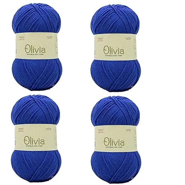 Newly Lunch 4 Pcs Ganga Olivia Olv007 Royal Blue Double Knit Yarn 100G