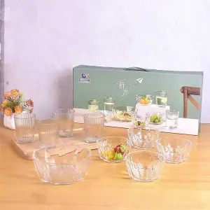 NepLiving Transparent Glass And Desert Bowl Set - (Five Glass And Five Bowl)