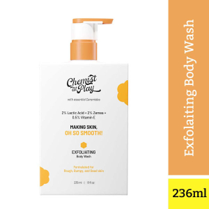 Exfoliating Body Wash is enriched with 2% Lactic Acid + 2% Zemea + 0.5% Vitamin E