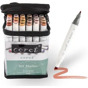 Corot 24pcs Alcohol Markers Set, Dual Tip Office Markers, Artist Drawing Bullet and Chisel Art Marker Set of 24