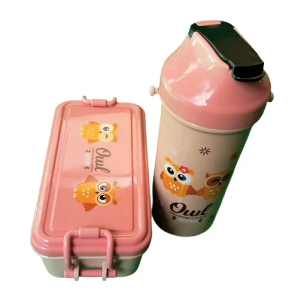 Mamubox Owl Lunch Box with Water Bottle Set || Leak Proof Airtight Lunch Box(PINK) - Image 5