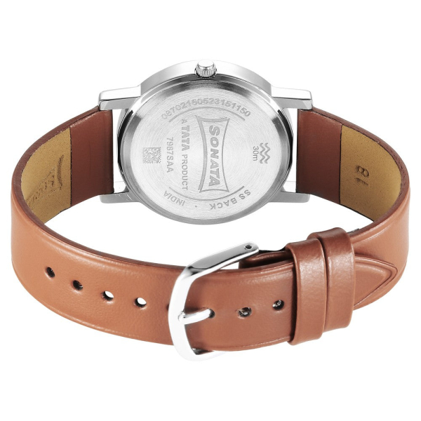 Sonata Classique Quartz Analog Green Dial Brown Leather Strap Watch for Men - Image 4