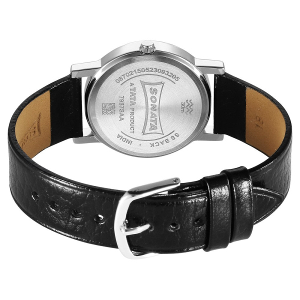 Sonata Classique Quartz Analog Black Dial Black Leather Strap Watch for Men - Image 4