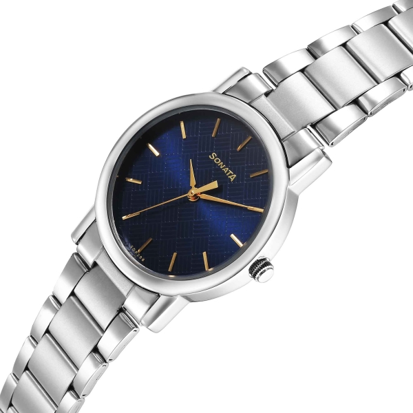 Sonata Classic Quartz Analog Blue Dial Silver Stainless Steel Strap Watch for Men - Image 2