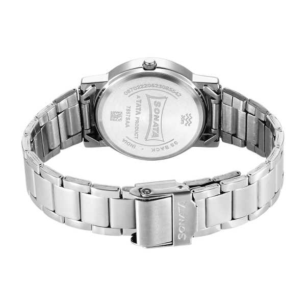 Sonata Classic Quartz Analog Black Dial Silver Stainless Steel Strap Watch for Men - Image 5