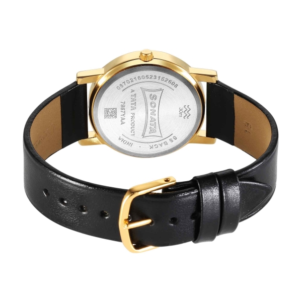 Sonata Classic Quartz Analog Silver Dial Black Leather Strap Watch for Men - Image 4
