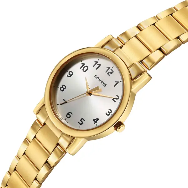 Sonata Classic Quartz Analog Silver Dial Golden Stainless Steel Strap Watch for Men - Image 2