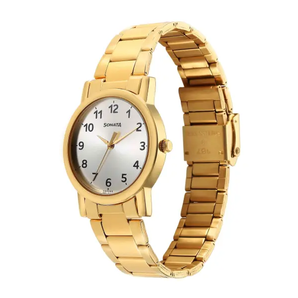 Sonata Classic Quartz Analog Silver Dial Golden Stainless Steel Strap Watch for Men - Image 3