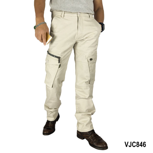 VIRJEANS (VJC846) Stretchable Cargo Box Pant For Men-Cream - Image 2