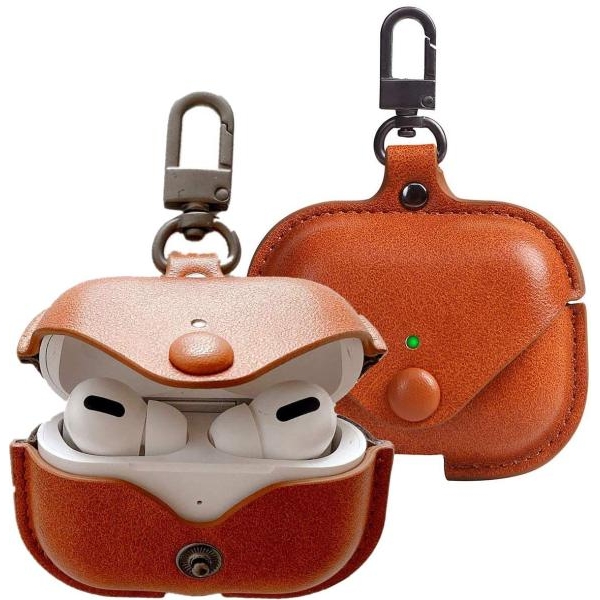 Protective Leather case for Apple AirPods Pro Soft Leather Cover with Keychain Hook - Image 4