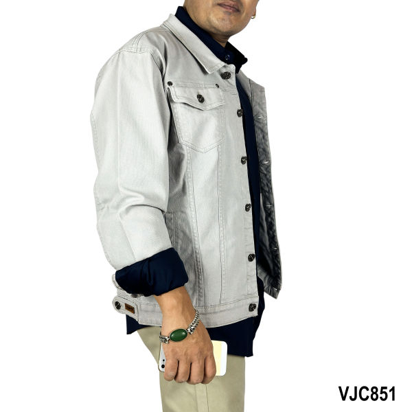 VIRJEANS (VJC851) Stretchable Cotton Jacket For Men-Light Grey - Image 4